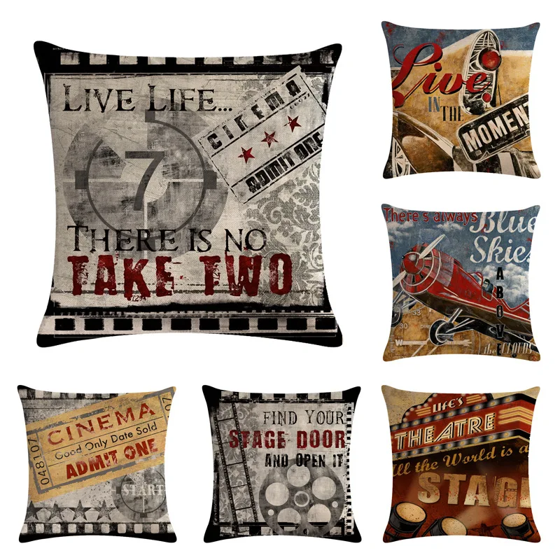 

Vintage Cinema Pillows Case Live Life Pillowcase Bed Sofa Living Room Pillow Covers Decorative Pillow Sofa Room Aesthetics 40x40