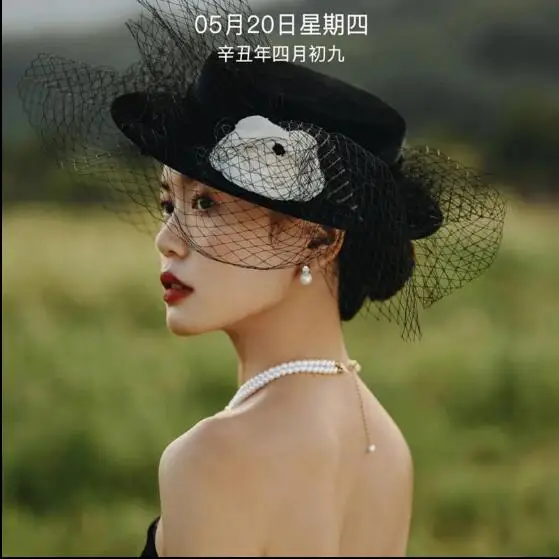 

Vintage Victorian Hat Women's Mesh Flower Cap Renaissance Black Wedding