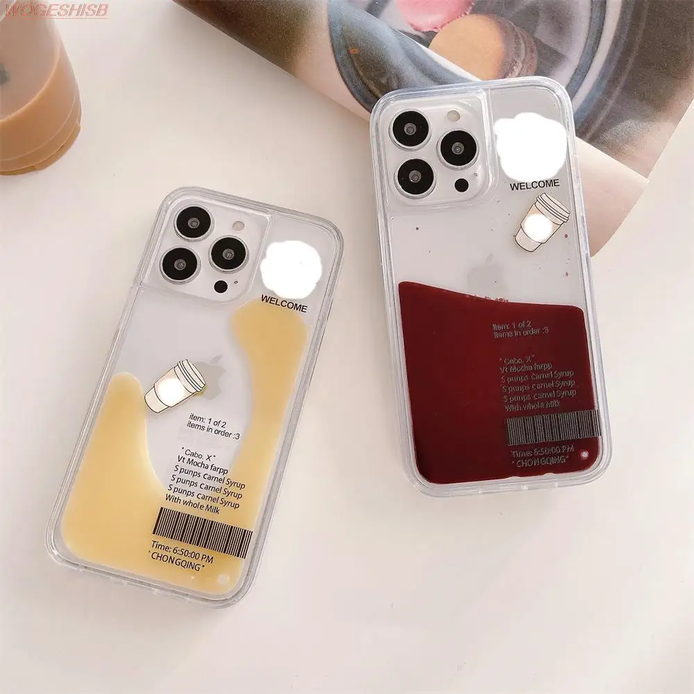 아이폰용 액체 물 케이스, 커피 및 우유 실리콘 커버, 아이폰 15 14 13 12 11 프로 X Xs 맥스 XR 6 6s 7 8 플러스 SE 2020 케이스  Best Top5