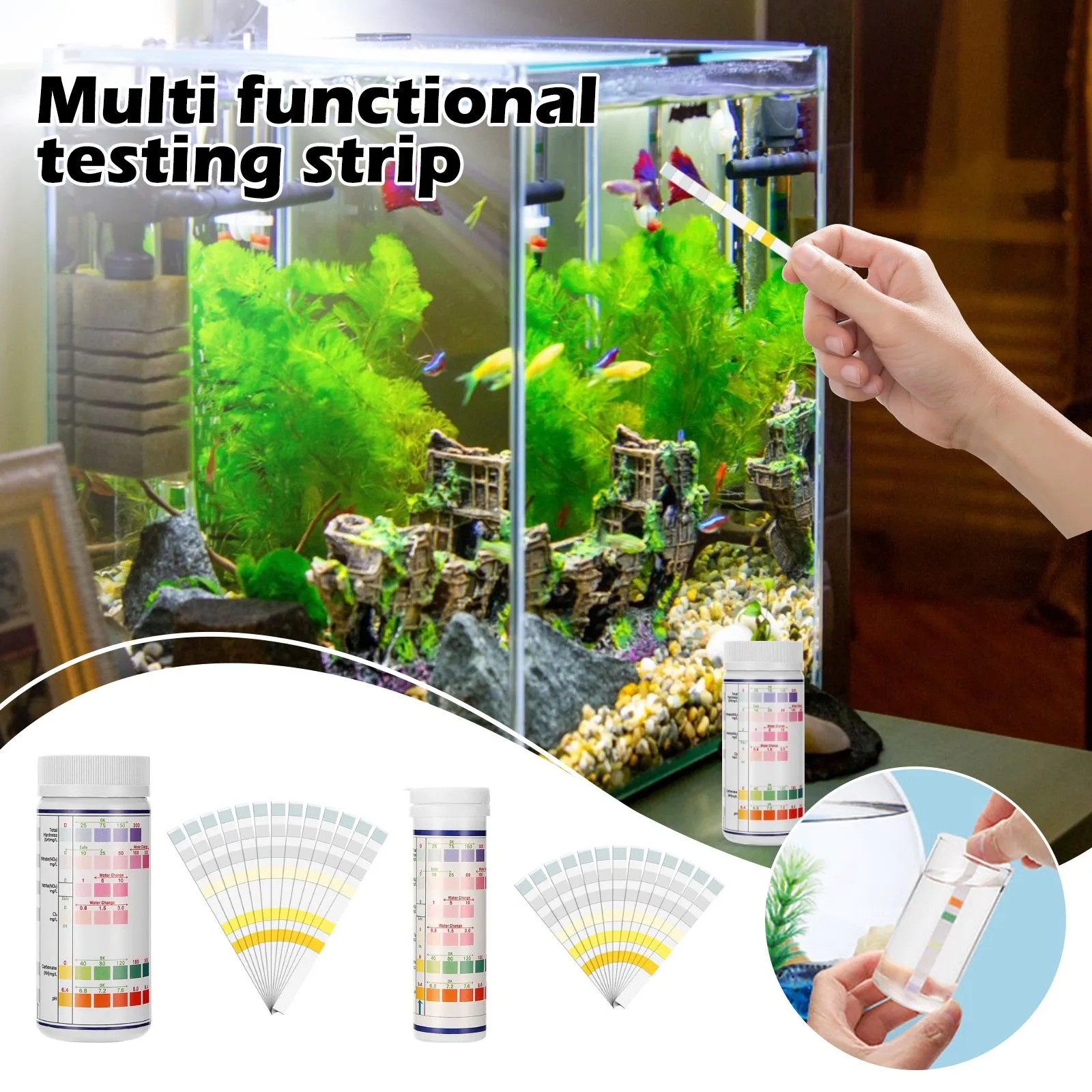 quarium Test Strips For Fish: 6 In 1 Fish Tank Water Testing Kit For Aquarium Pond-Accurate Testing Nitrate Nitrite Hardness