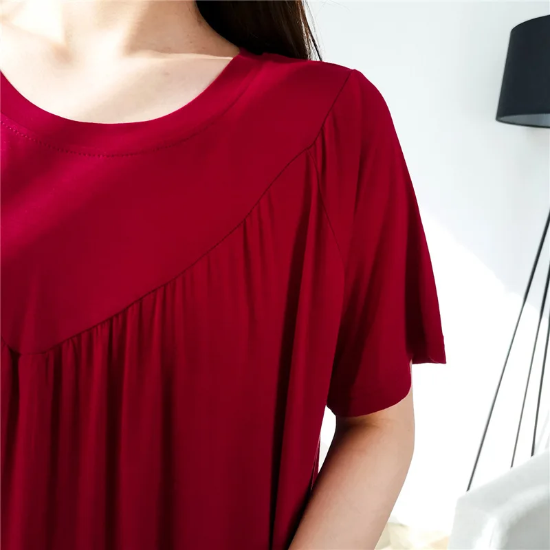 Net Rot Neue Modale Nacht Kleid frauen Frühling Sommer Nachthemden Elastische Lose Nachtwäsche Hause Kleidung Casual Damen Sleep – Detail 25