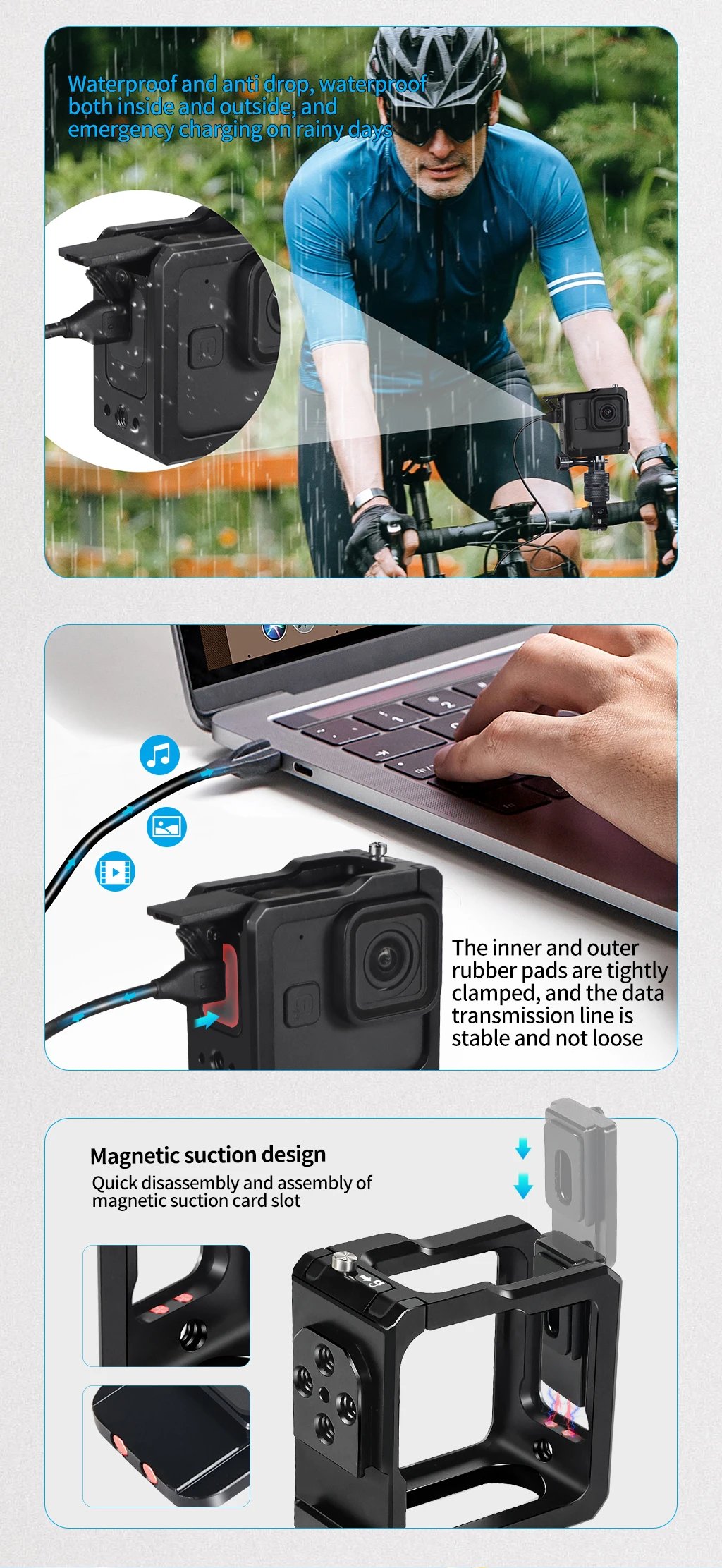 Camera Cage Rig Protective Frame Metal Case for HERO 11 Black Mini Side Door Ba