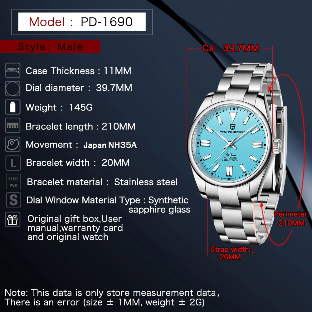 Pagani Ontwerp 1690 Automatisch Horloge Rvs Eenvoudige Mannen Mechanische Japan Sport Luxe Saffier Glas Klok Wriswatch
