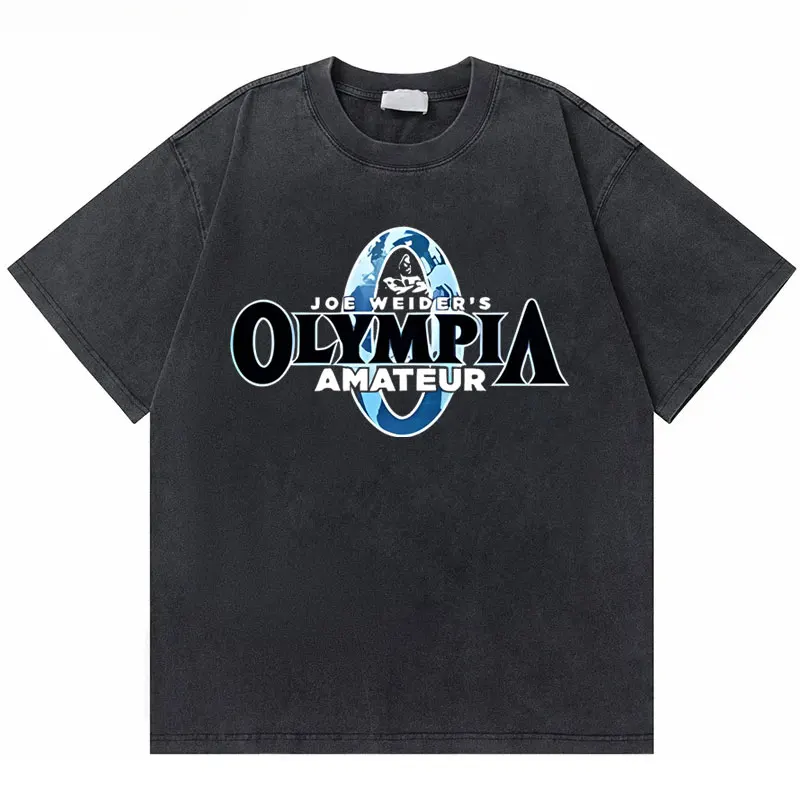 Washed Vintage Olympia Gym Skeleton Fitness Double Sided Print Tshirt Men Women Causal Cotton T Shirt Male Fashion Brand T-shirt 5