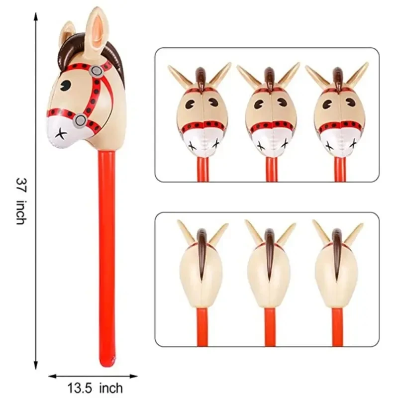2 Pcs Inflatable Horse Heads Cowgirl Stick PVC Balloon Dress up Outdoor Educational Toys Gifts Inflatable Kids Toy Birthday Gift 5