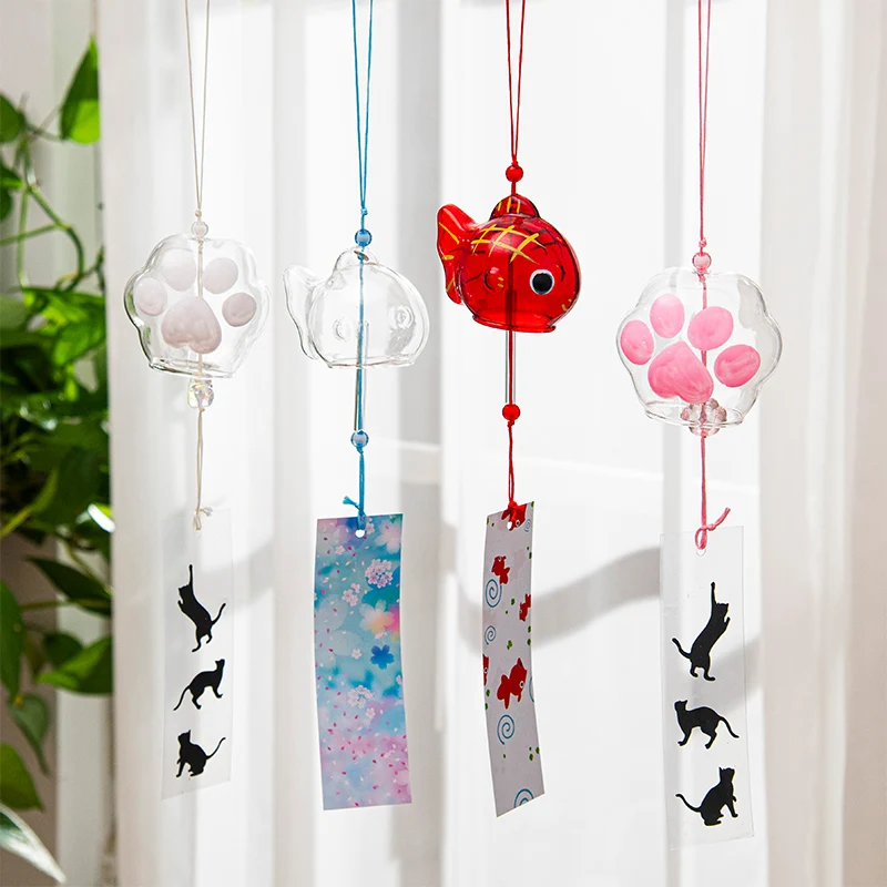 1/2pcs Japanese Wind Chime Fish Glass Wind Chime Cat Shaped Windchimes Hanging Pendant Outdoor Garden Decoration Chimes wind chimes,wind chime