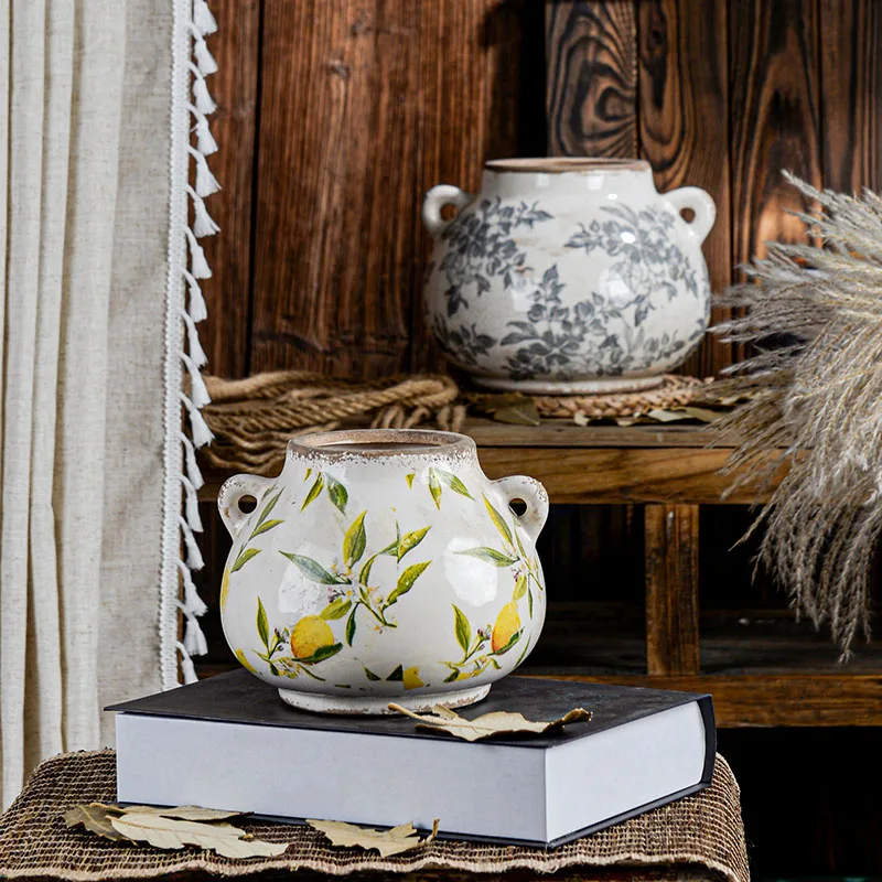 

Ваза винтажная керамическая настольное украшение для гостиной композиция в скандинавском стиле Американский сушеный цветок творческое искусство высокий сенсор для дома