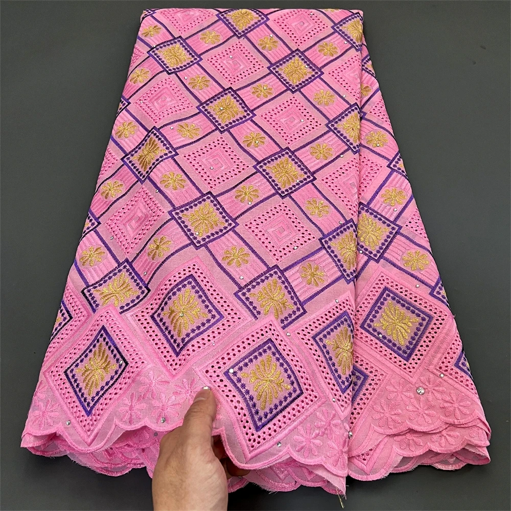 

2024 High Quality African Nigerian Pure Tulle Damask Lace Fabric Embroidery Party Dress Sequins Cotton 5yards hz1290