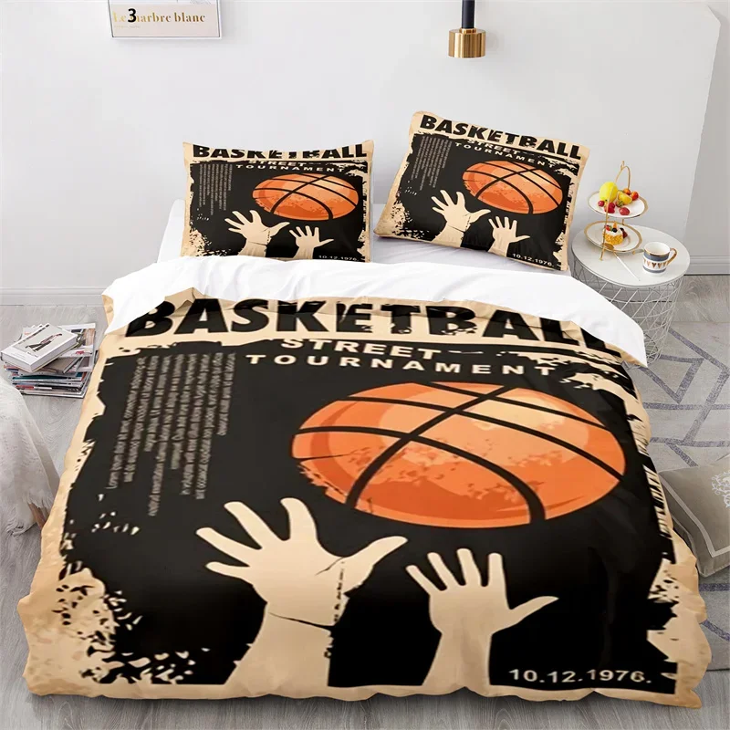 Boys Basketball Bedding Set Sports Theme 3D Ball Duvet Cover Full King For Teen Men Microfiber Competitive Game Comforter Cover 4