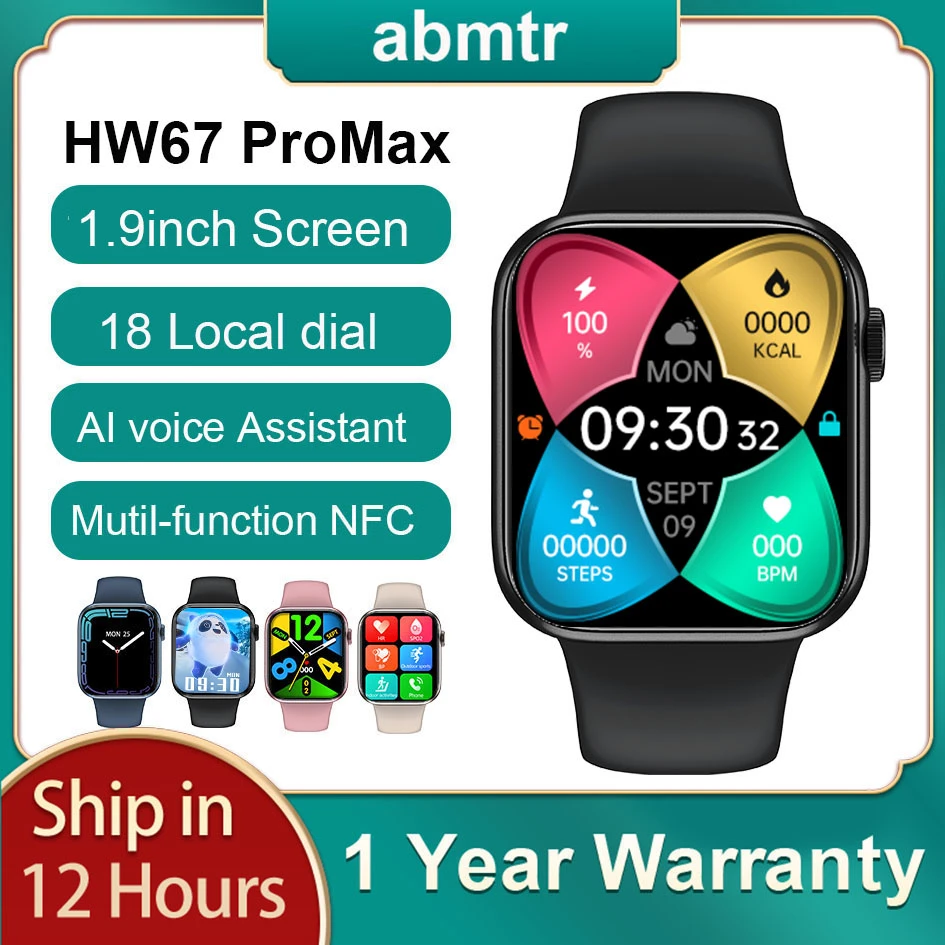 Abtrm New HW67 Pro Max Smartwatch Men 1.9" 420*480 NFC 18 Local Watchface Voice Assistant Women Smart Watch PK Dt100 W37 IWO W26