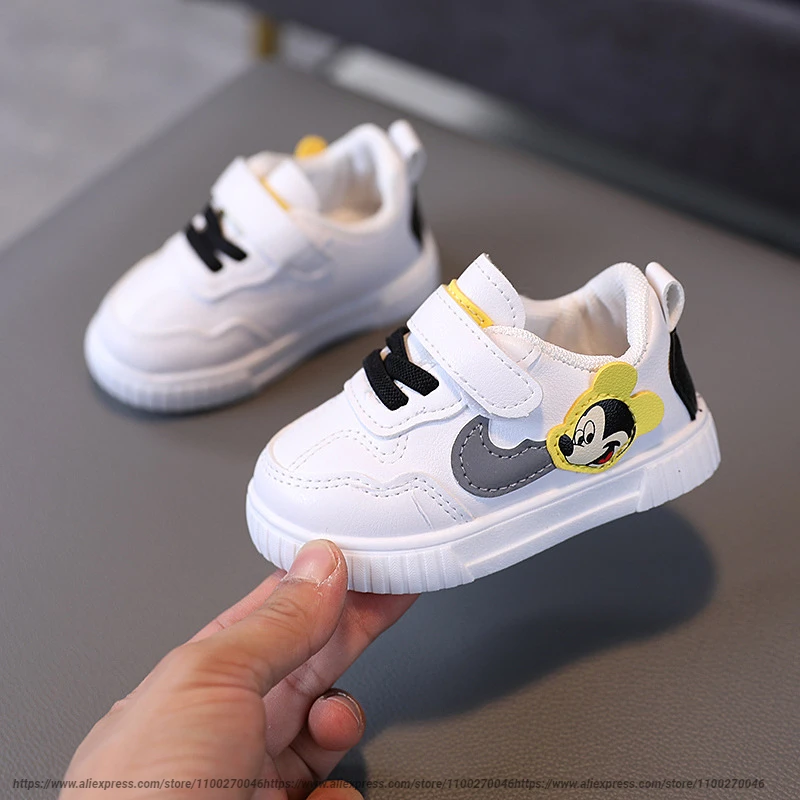 Zapatos informales blancos para niño y de marca, Mickey Mouse, zapatos blancos para niños pequeños, zapatos para caminar de 0 a 3 años| | - AliExpress