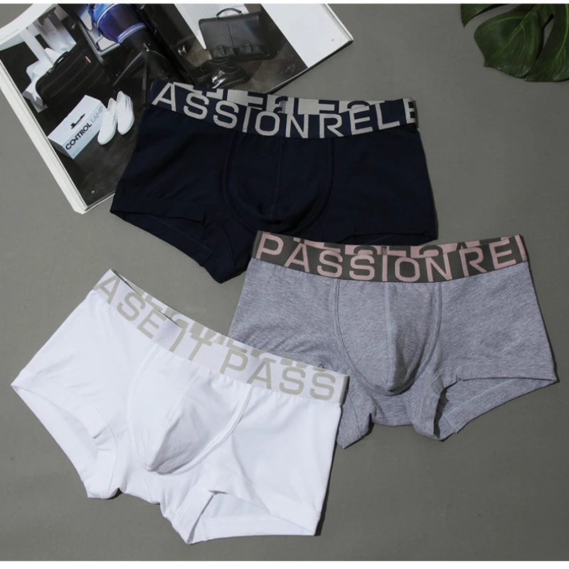 Men Trunks Cotton Underwear Pouch Bulge Underpants Male Boxer Fashion Letter Slip Homme Breathable 3D Crotch Panties Knickers