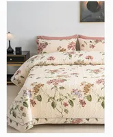 3Pcs Quilt Set 100%Cotton Quilted Bedspread 2Pcs Pillow shams  Lightweight Reversible Chic Floral Printed Bed Coverlet 2