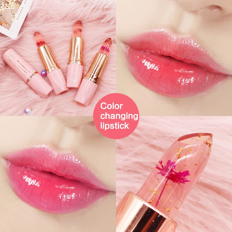 Flower Jelly Transparent Waterproof Lipstick Colow Changing Lipstick Makeup Lip Balm Cosmetic Moisturizer Lip Gloss 3 colors flower transparent lipstick lasting moisturizer changing lipsticks crystal color care lip balm jelly temperature l g2w3