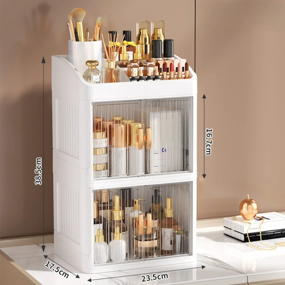 Foldable Storage Box Household Simple Organizer Boxes Double Door Skincare Product Organizer Multi-Layer Stationery Storage Rack