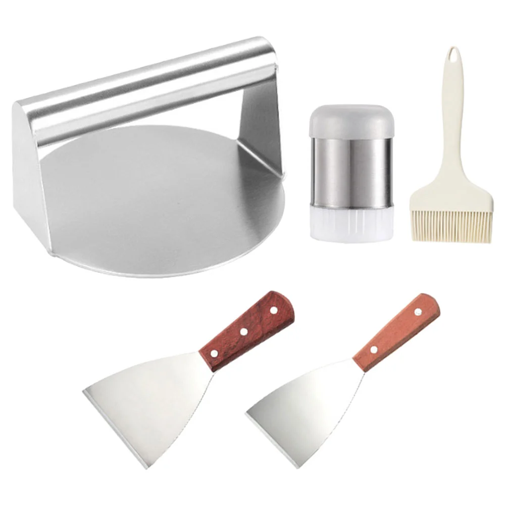 

Stainless Steel Meat Press Easy Clean Pie Camping Barbecue Accessories Handle Burger Brush Grubber