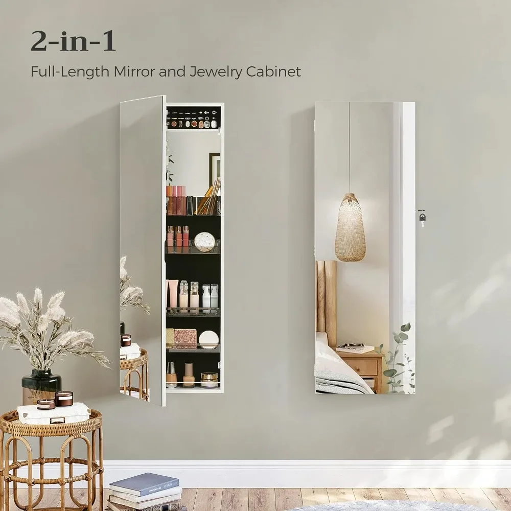 

Shelves Floor Mirror Cabinets Jewelry Cabinet Armoire Lockable Cabinet With Built-in Small Mirror freight free