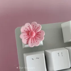 Pink Sakura Artisan Keyboard Keycaps - Custom Flower Design (White - 3)