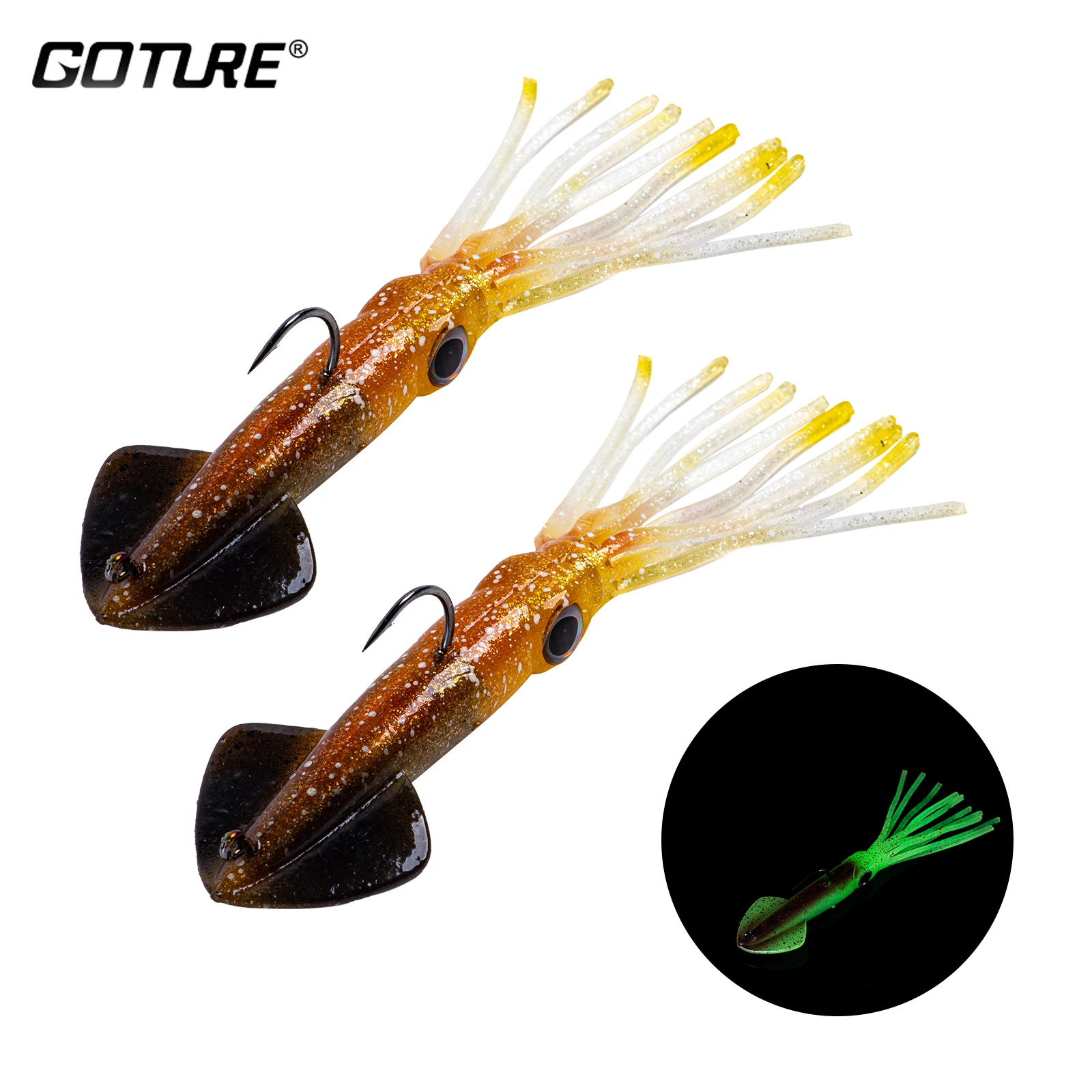 Goture 1pc Squid Bait New 14cm 36g Soft Artificial Bait Luminous Squid Glow  PVC Lead Sai Tuna Bait Fireflies for Night Fishing