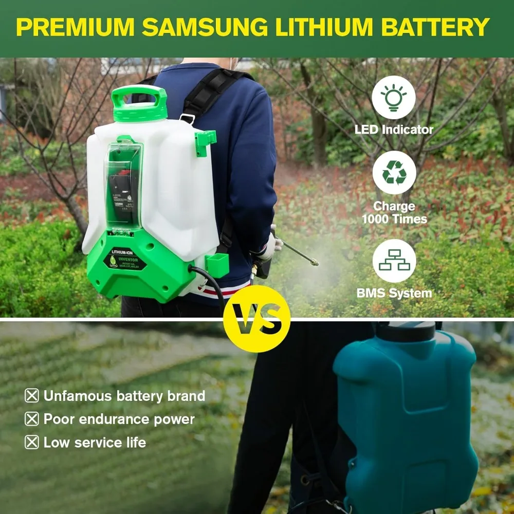 sprayer.4.9Ah Battery Powered Backpack Sprayer4Gallon, Doubled The Capacitance, Equipped with a Big Pump,Ultra-Long Power Supply