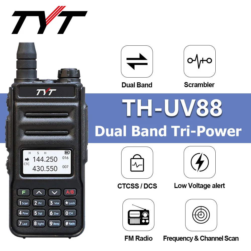 TYT TH-UV88 5 Watt Walkie Talkie Dual Band VHF UHF Two Way Radio Long Range Amateur Analog Handheld Transceiver