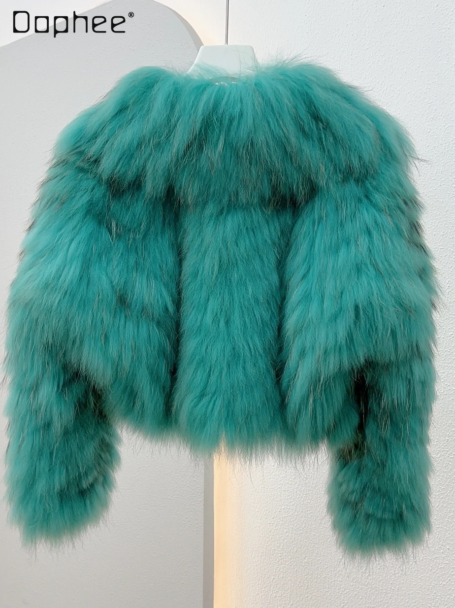 Warm Coats Women Winter 2023 Sale New Younger Ladies Elegant Long Sleeve Sailor Collar Slim Short Spokes Fox Fur Jacket Female