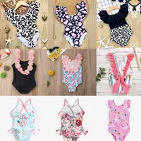 Swimsuit for Kids Girls 2024 Summer New Girls Swimsuit Beach Hot Spring Vacation Style Floral Striped Sling One-Piece Swimsuit 1