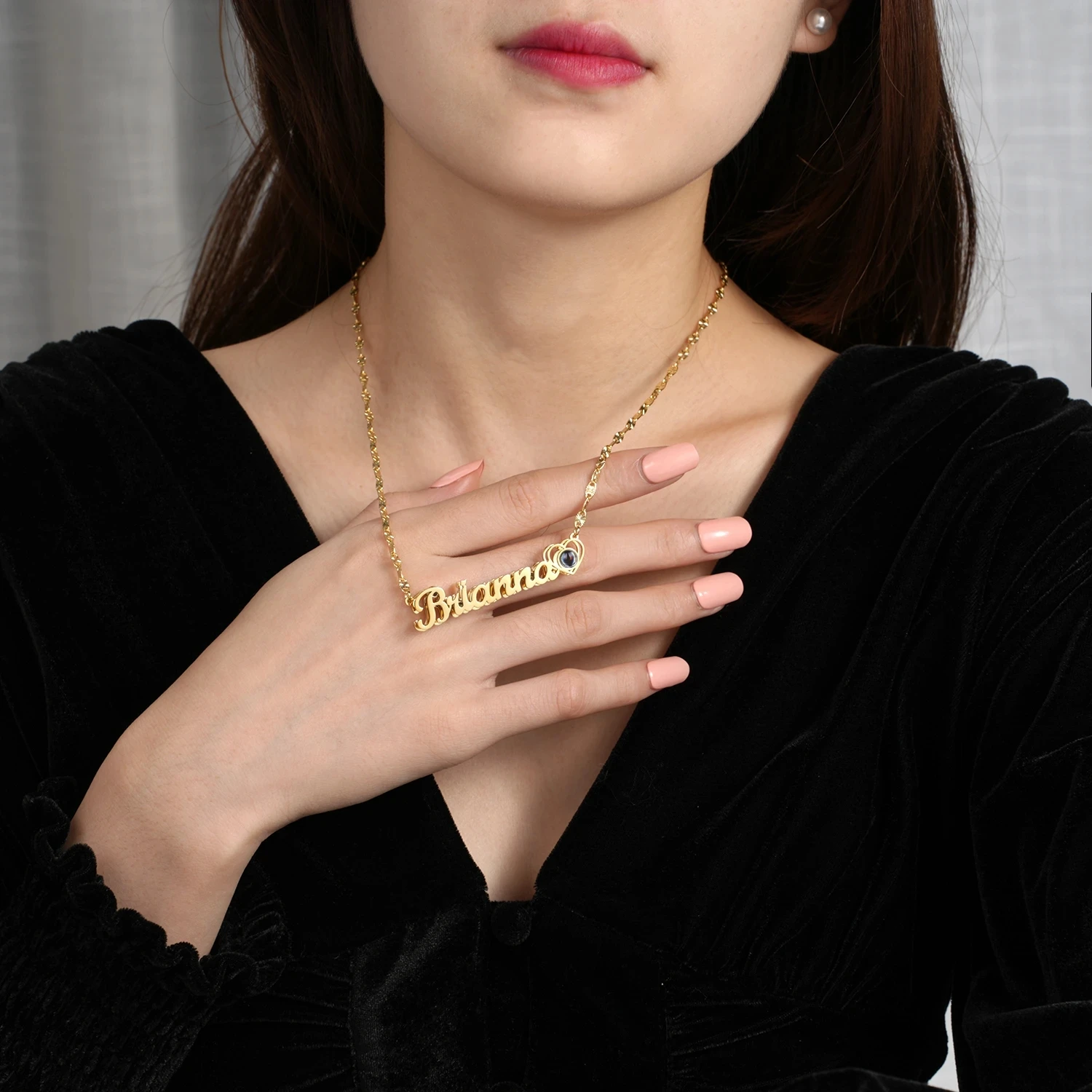 Projection Photo Necklace Custom Heart Name Necklace Personalized Photos Pendants Memorial Jewelry Gift For Her Christmas Gift