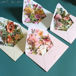 New Romantic Flower Birthday Christmas Card 3D Pop-up Greeting Cards Set Postcard Party Wedding Decorations Creative Girl Gifts