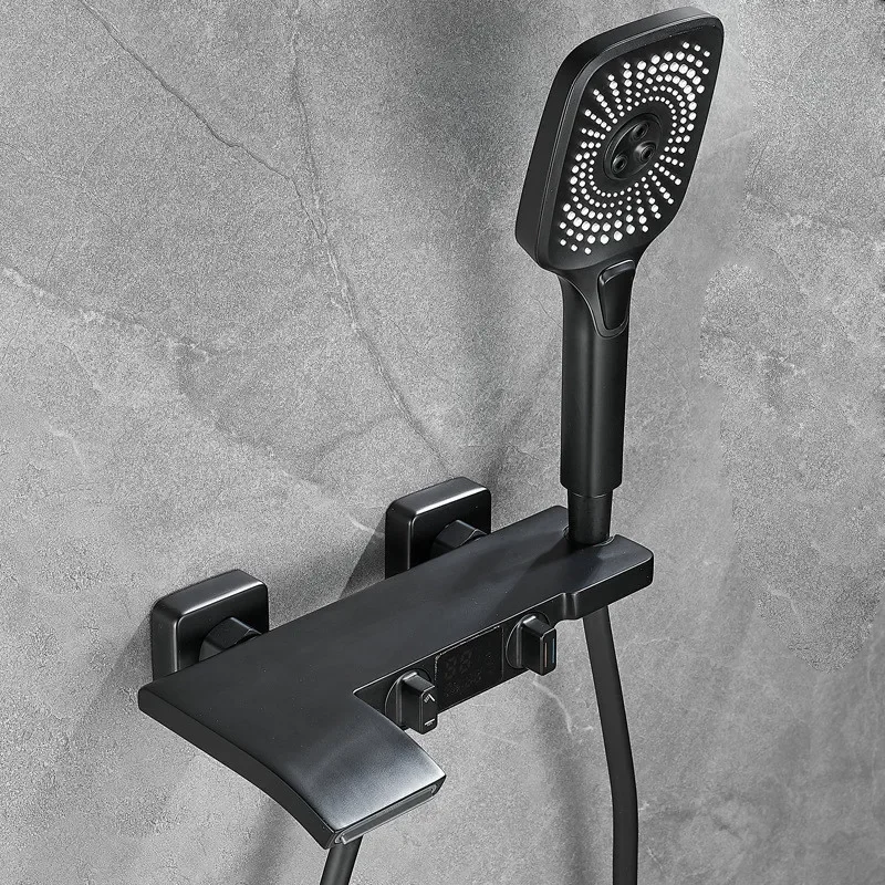 Description Picture 4 of itemGray Digital Display Bathtub Shower Set Wall Mounted Black  Faucet Bathroom Cold and Hot White Bath and Mixer Taps