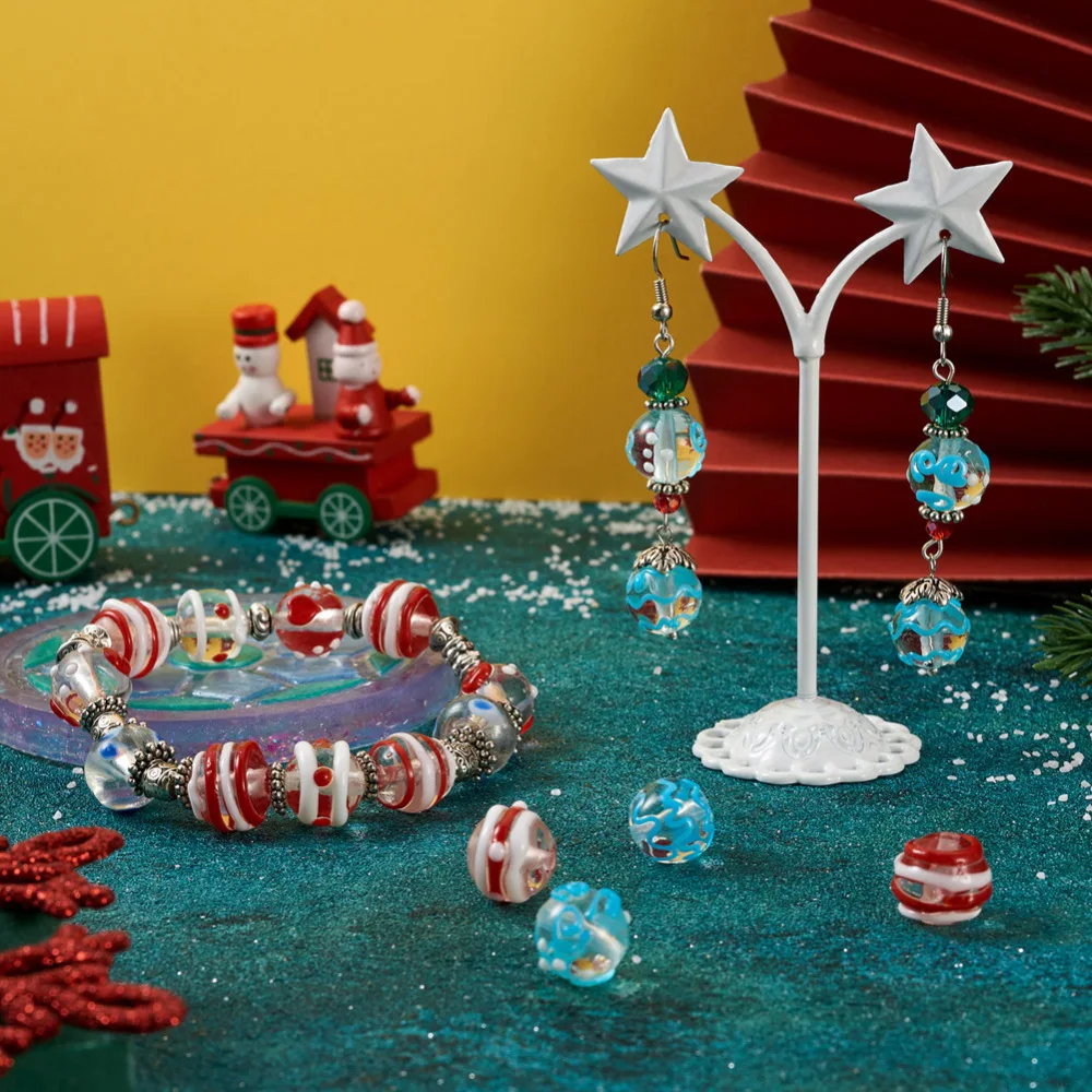 30pcs Handmade Bumpy Lampwork Beads Round Ball Loose Glass Beads For Jewelry Making DIY Earrings Bracelet Accessories Gifts