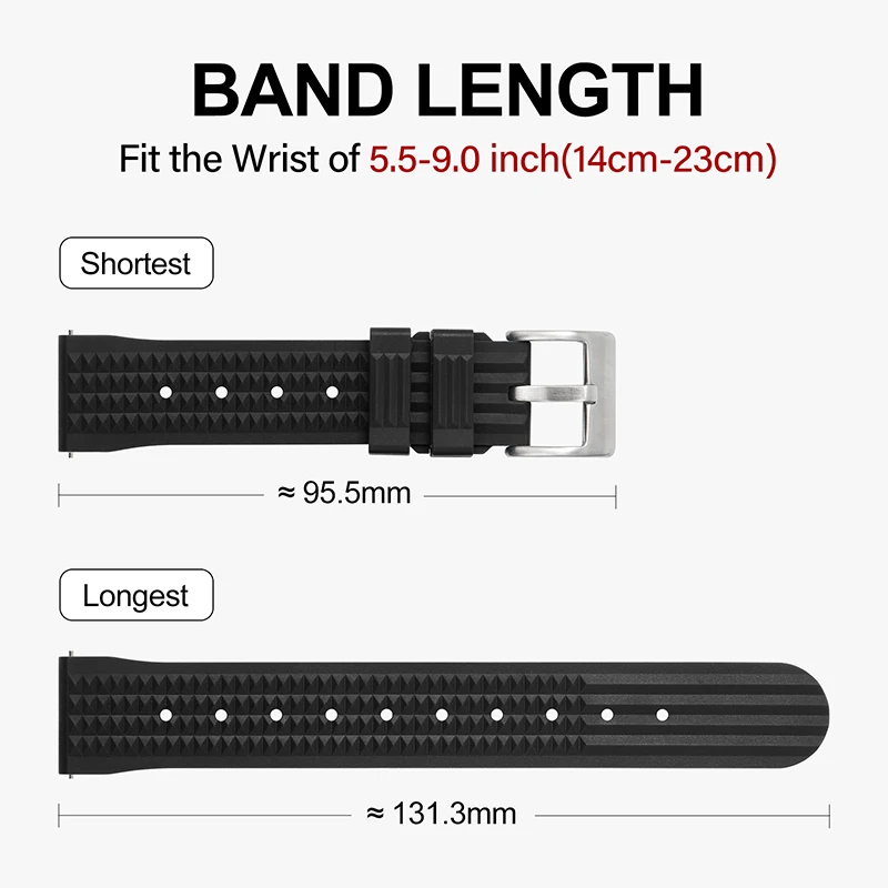 Durable Rubber Waffle Waterproof Watch Strap - Quick Release, 20mm & 22mm