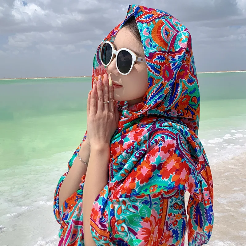 Urlaub Sonnencreme Ethnische Print Schal Für Frauen Lange Wraps Tücher OverSize Brasilianische Badeanzug Bade Abdeckung-ups Handtuch Strand tragen – Detail 29