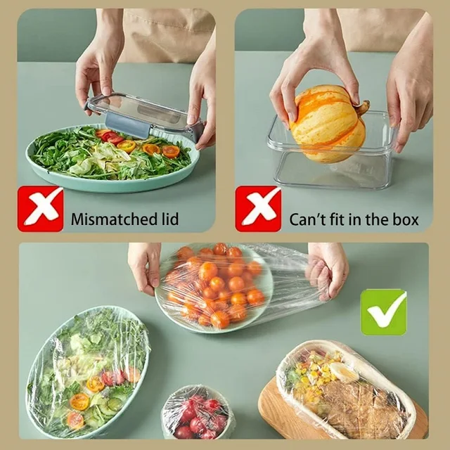 Couverture alimentaire jetable, enveloppe Saran de qualité alimentaire, sac de rangement pour fruits et légumes frais, sac en plastique élastique, accessoires de cuisine 4