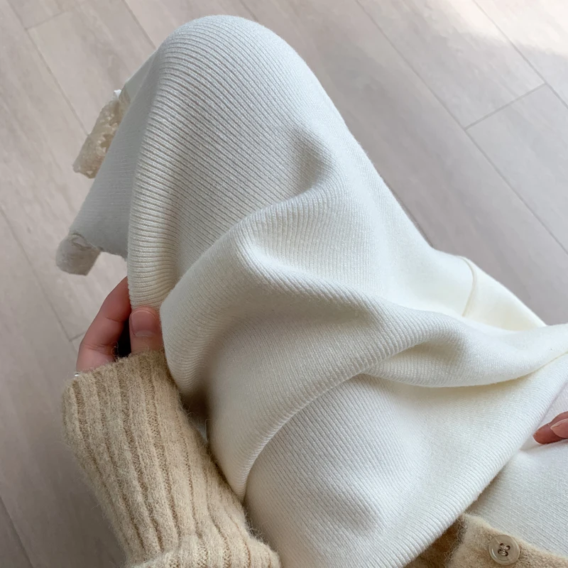Autumn Winter Lace Patchwork Maternity Clothing High Quality Slimming Slit Knitted Skirt for Pregnant Women Youth Pregnancy