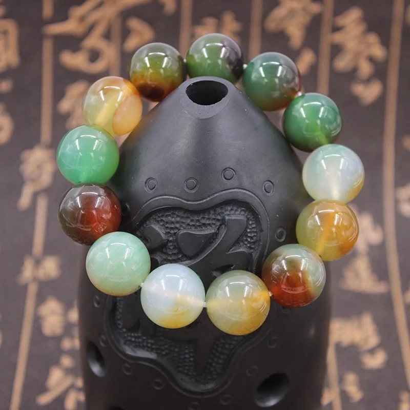

Natural Peacock Agate Hand-carved Round Bead Bracelet Fashion Boutique Jewelry Men and Women Grass Purple Bracelet Accessories