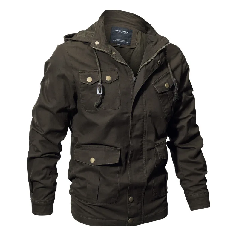 

Men Military Pilot Jackets Bomber Cotton Coat Tactical Army Hooded Jacket Male Casual Air Force Flight Jacket Plus Size M-6XL