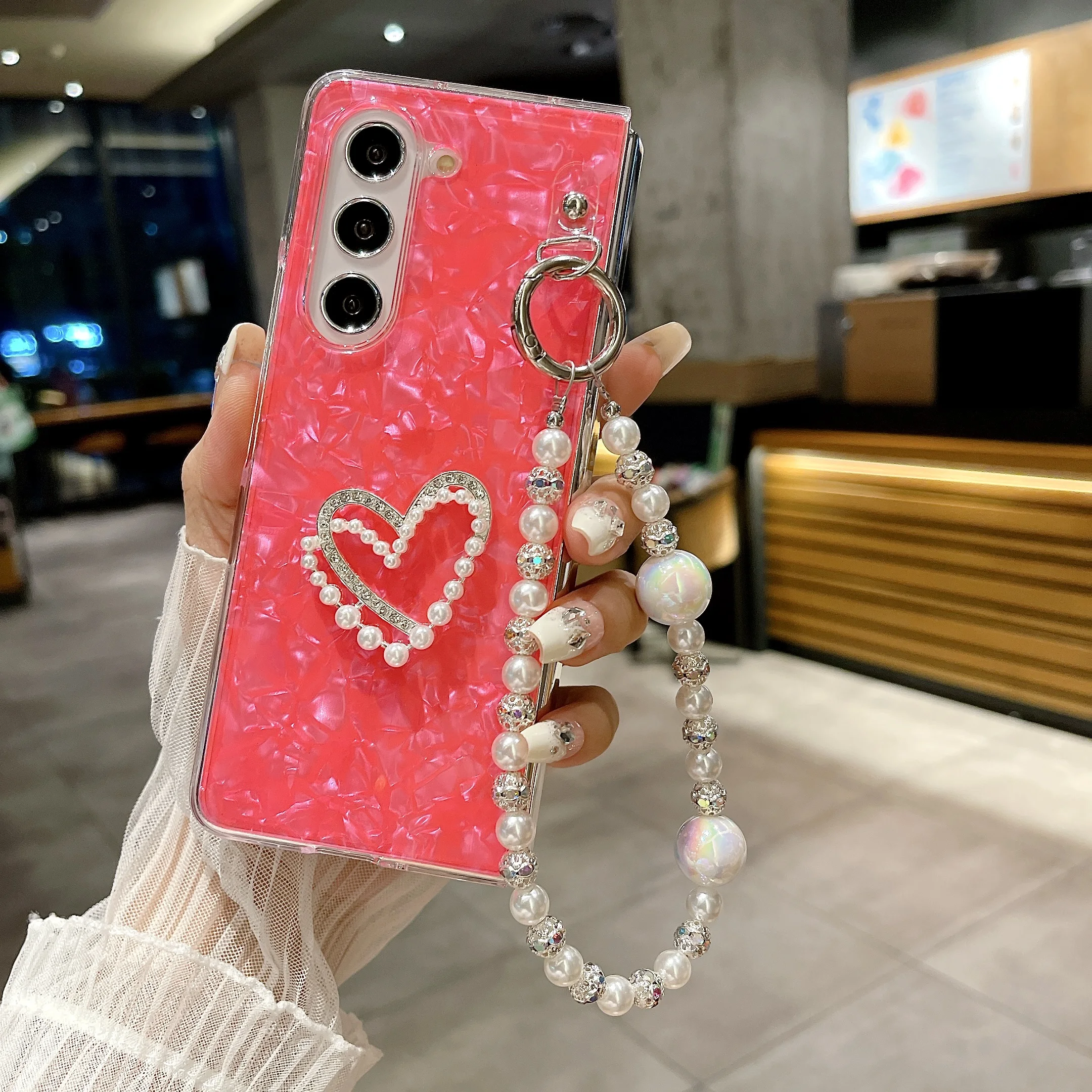 Coque de téléphone avec chaîne de perles pour samsung z fold_voghion.com
