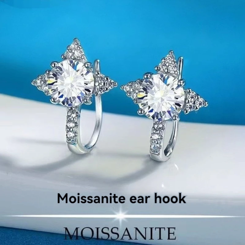 

Boutique Jewelry S925 Sterling Silver Moissanite Earrings with Diamond Light Luxury Style Earhooks for Allergy Prevention