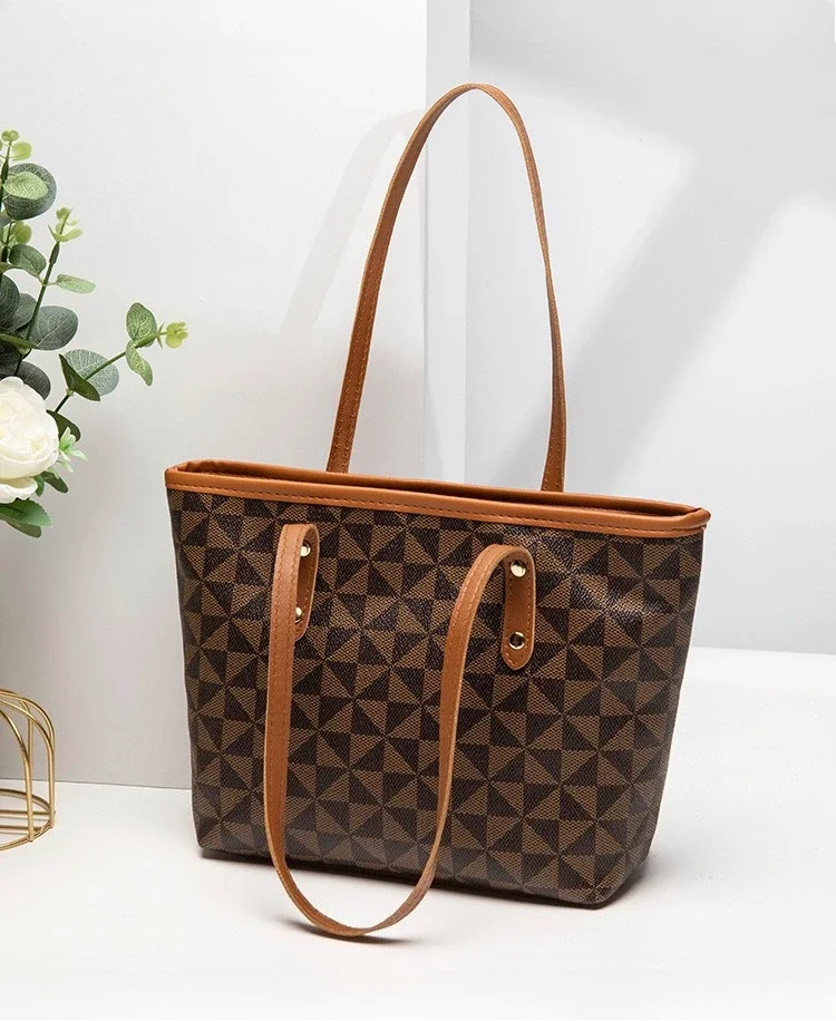 Trendige und vielseitige Handtasche mit großem Fassungsvermögen und dreieckig bedruckter Reißverschlusstasche, Retro-Mama-Tasche, stilvolle Handtasche – Detail 8