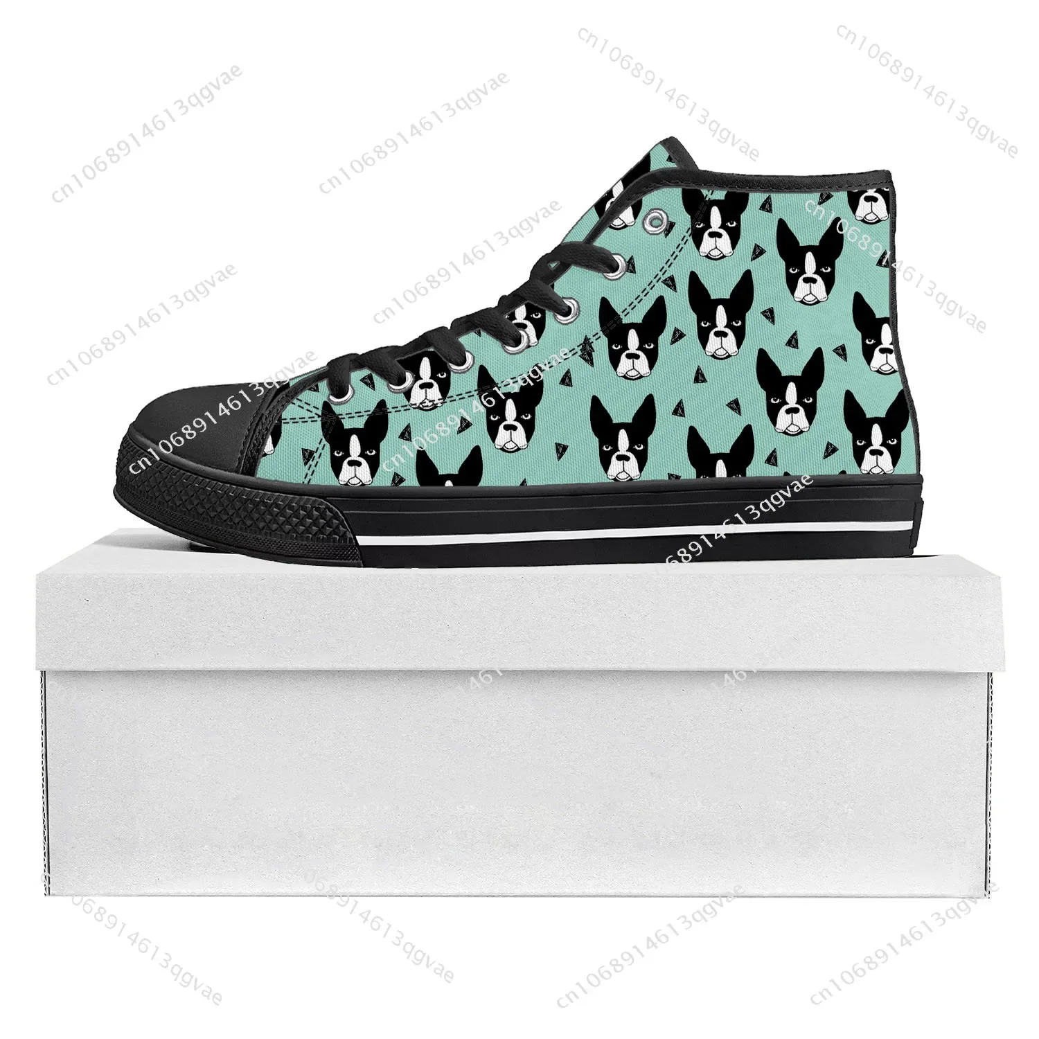 Boston Terrier High Top High Quality Sneakers Mens Womens Teenager Canvas Sneaker Custom Made Shoe Casual Couple Shoes Black