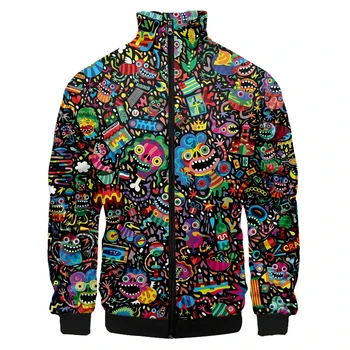 Colorful Monster Graffiti Art giacca da uomo Plus Size 3D abbigliamento sportivo primavera colletto rialzato maglione con cerniera giacca da Baseball da uomo 1
