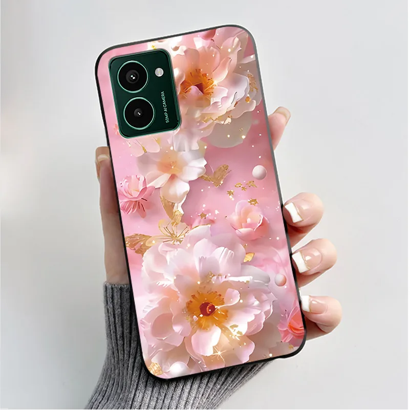 Luxury Fashion Butterfly Flower Painted Black Soft TPU Silicone Phone Case