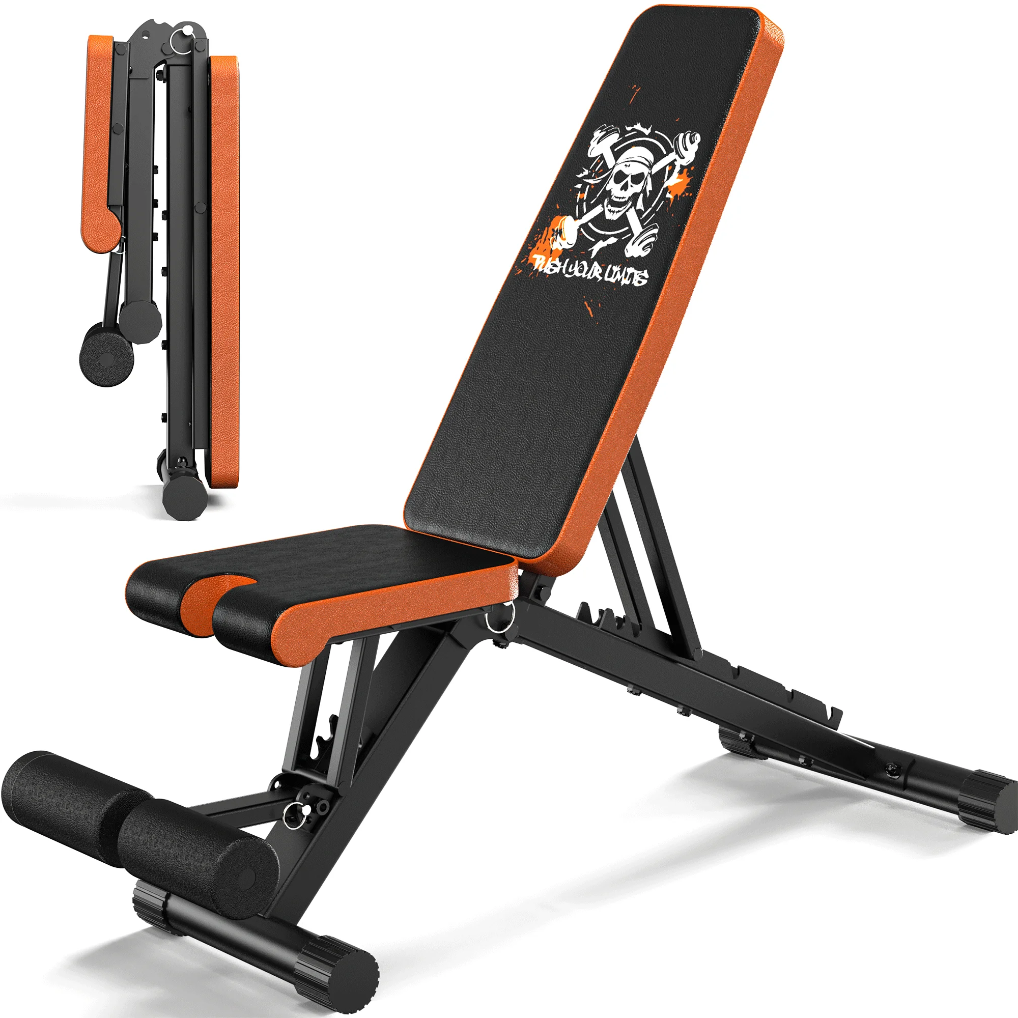 Banc de musculation pliable et réglable, banc d'entraînement multifonctionnel pour la maison avec une capacité de charge de 400 kg, banc incliné 4 en 1 (A200)