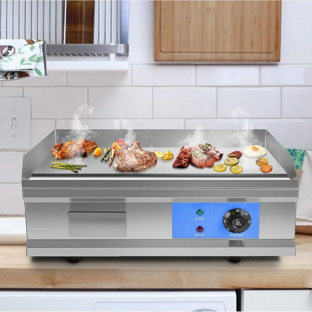 3000W 21.6" Electric Countertop Flat Top Griddle Grill Non-Stick Commercial Restaurant Teppanyaki Grill