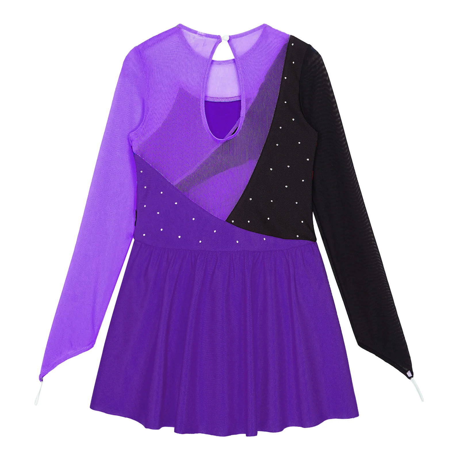 Long Sleeve Rhinestone Figure Skating Dress Ballet Dance Dress Gymnastics Leotard Dancewear Kids Girls Stage Performance Costume