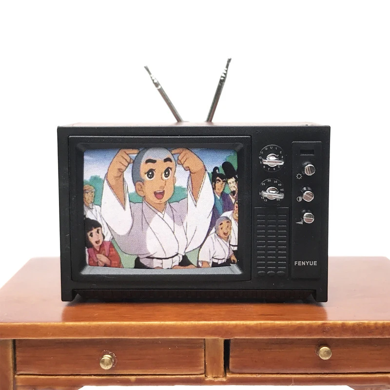 1Pc 1:12 Dollhouse Miniature Television Vintage TV With Picture House Living Room Bedroom Furniture Model Decor Toy 5