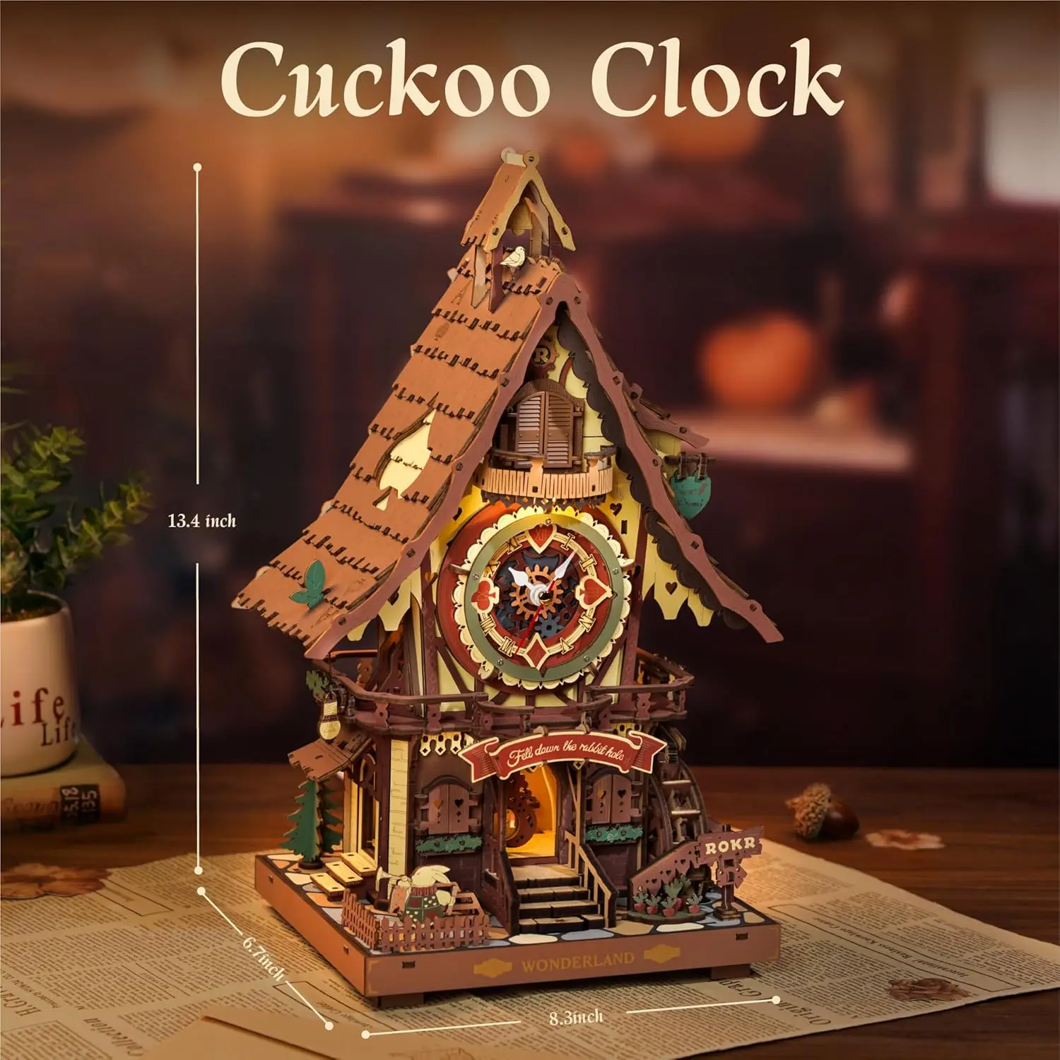 Robotime Rokr 3D Wooden Puzzle Cuckoo Clock Kit Black Forest Style with Working Bird DIY Clock Model Kit for Kids Adults Model 5