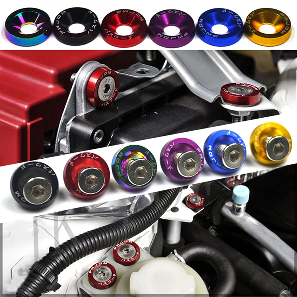 Aluminum Washer Bolt Kit 1Set Billet Fender Bumper Engine Bay Screw Dress Up JDM M6x20mm Bolts