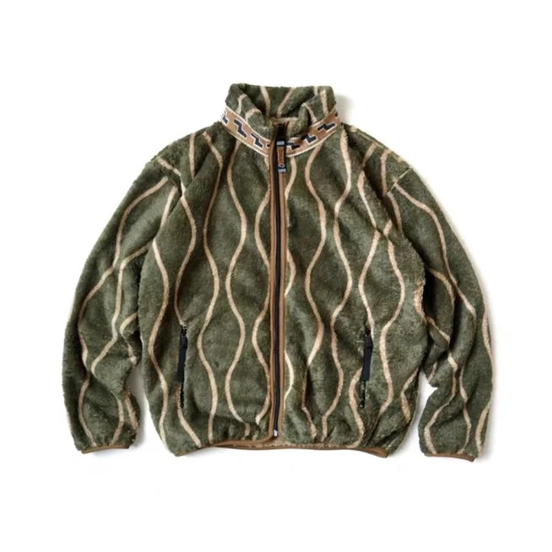

KAPITAL Men's Jackets 2023 Winter Japanese New Trend Tang Cao Woven Fleece Wave Stripe Brushed Casual Loose Fit Warm Zipper Coat